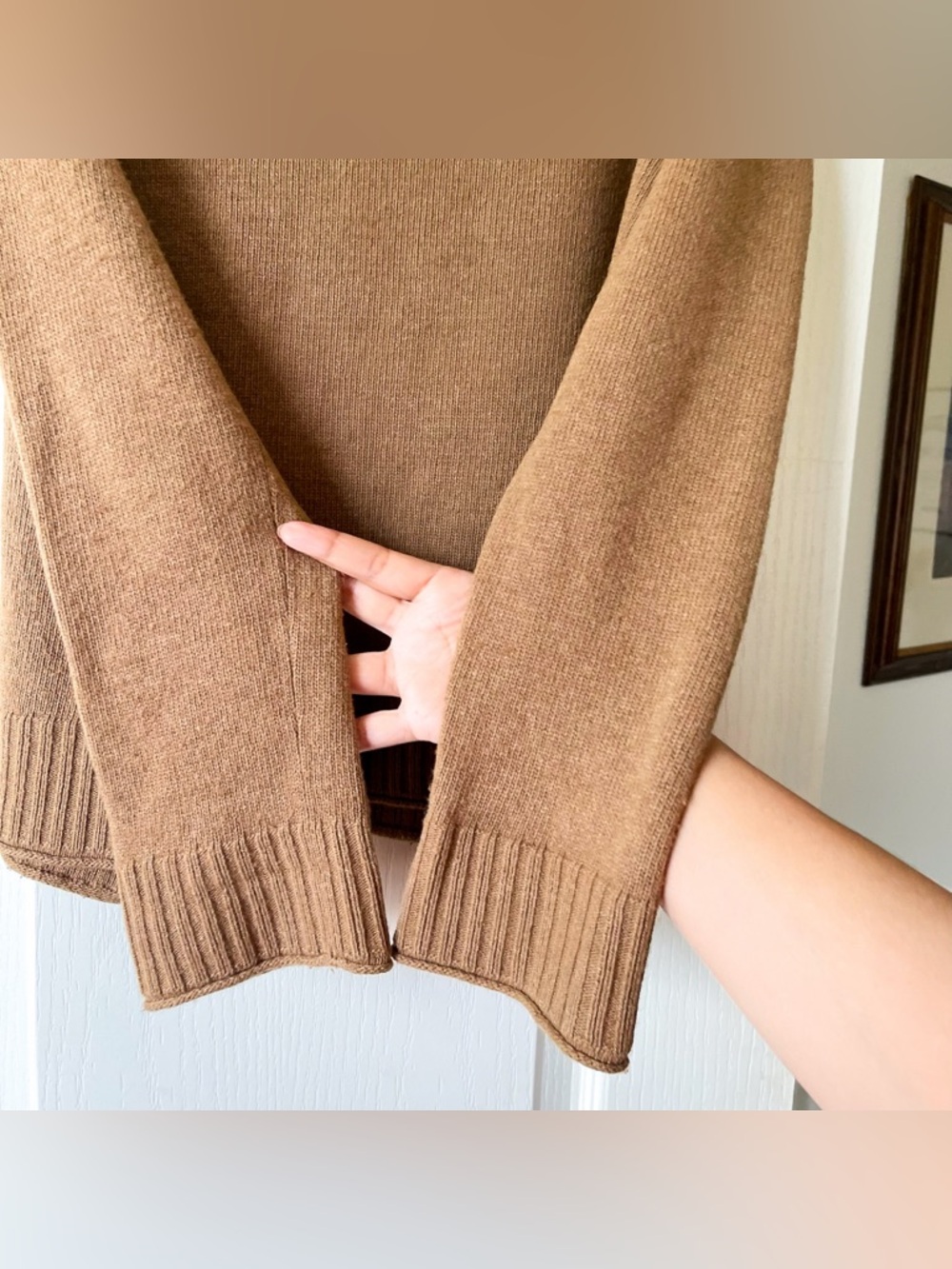 Jenni Kayne Everyday Sweater Wool Cashmere Blend Camel Pullover Large EUC - Picture 7 of 9